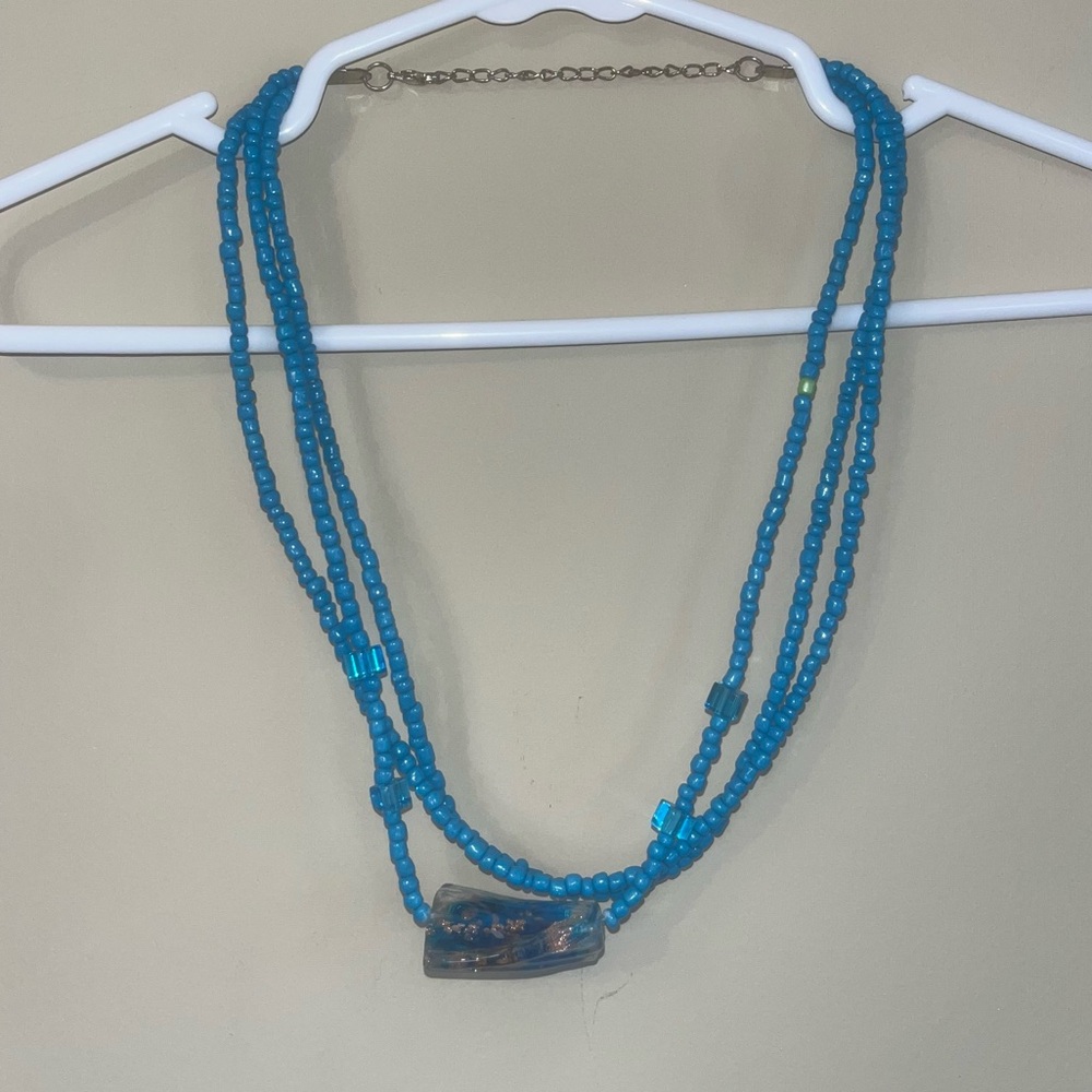 Blue Beaded Triple-Strand Necklace